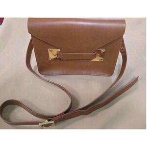 Sophie Hulme London Tan Leather Crossbody Bag Gold Hardware Envelope Clutch